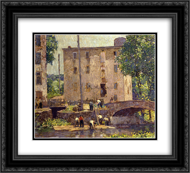 Repairing the Bridge 22x20 Black Ornate Wood Framed Art Print Poster with Double Matting by Spencer, Robert