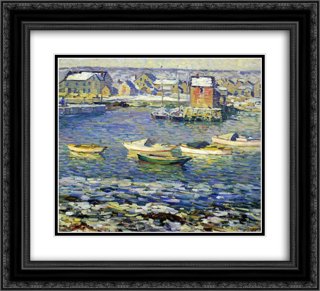 Rockport, Boats in a Harbor 22x20 Black Ornate Wood Framed Art Print Poster with Double Matting by Spencer, Robert