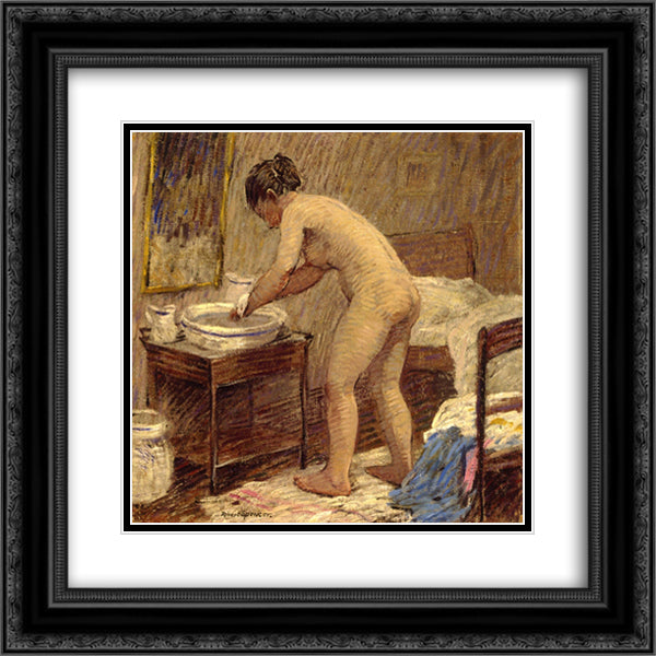 The Bath 20x20 Black Ornate Wood Framed Art Print Poster with Double Matting by Spencer, Robert