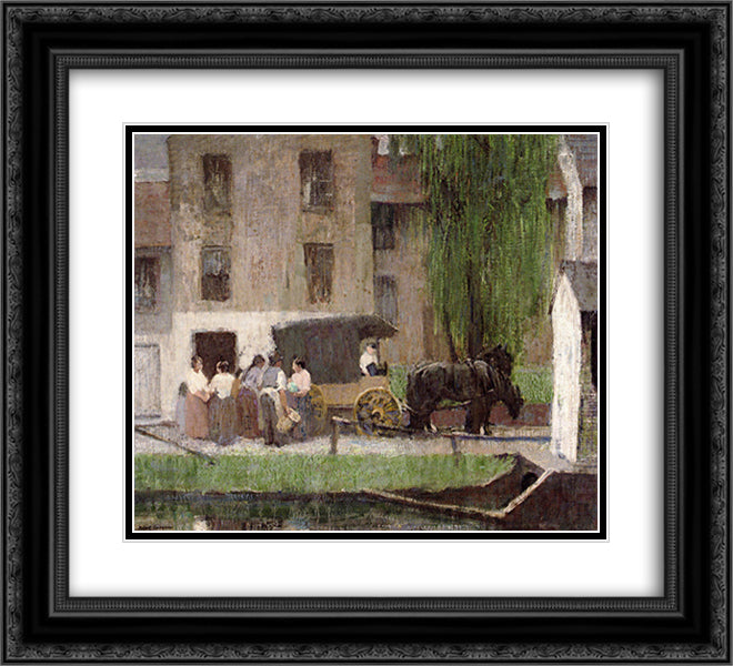 The Peddler's Cart on the Canal, New Hope 22x20 Black Ornate Wood Framed Art Print Poster with Double Matting by Spencer, Robert