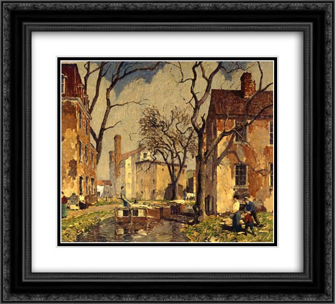 The Red Boat 22x20 Black Ornate Wood Framed Art Print Poster with Double Matting by Spencer, Robert