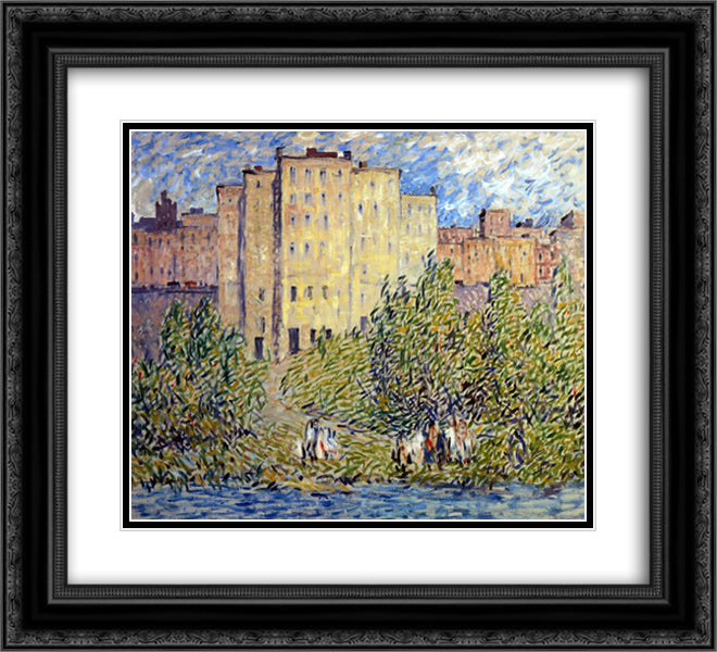 The Upper City 22x20 Black Ornate Wood Framed Art Print Poster with Double Matting by Spencer, Robert