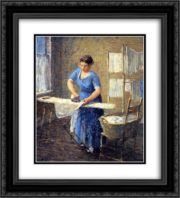Woman Ironing 20x22 Black Ornate Wood Framed Art Print Poster with Double Matting by Spencer, Robert