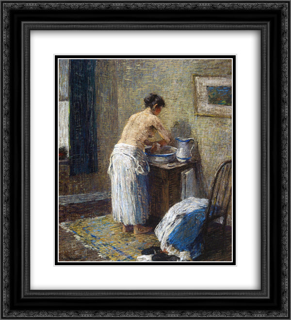 Woman Washing 20x22 Black Ornate Wood Framed Art Print Poster with Double Matting by Spencer, Robert