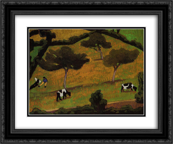 Cows in a Meadow 24x20 Black Ornate Wood Framed Art Print Poster with Double Matting by Fresnaye, Roger
