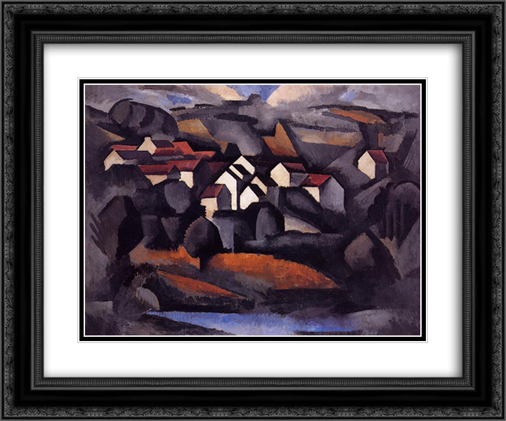 Landscape at Ferte Soud Jouarre 24x20 Black Ornate Wood Framed Art Print Poster with Double Matting by Fresnaye, Roger
