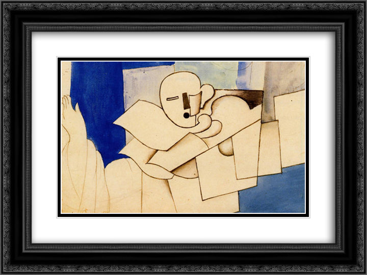 Study for 'Le Pierrot' 24x18 Black Ornate Wood Framed Art Print Poster with Double Matting by Fresnaye, Roger