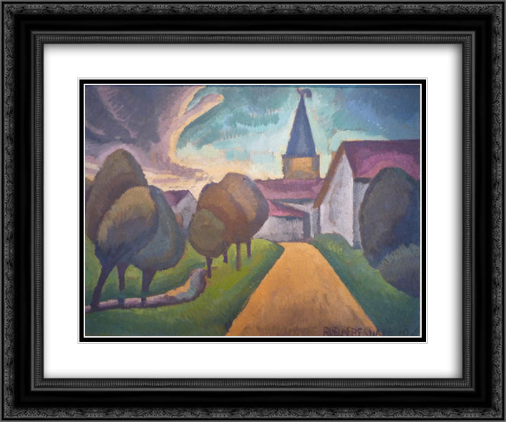 The entrance to the village 24x20 Black Ornate Wood Framed Art Print Poster with Double Matting by Fresnaye, Roger
