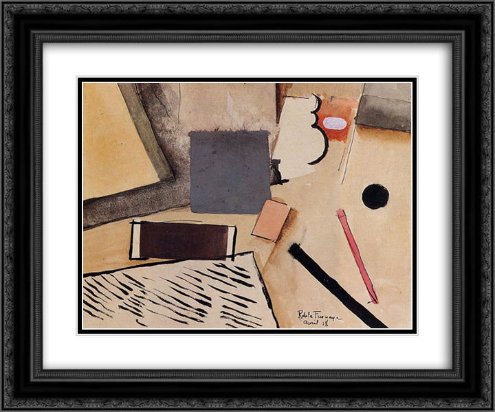 The Penholder 24x20 Black Ornate Wood Framed Art Print Poster with Double Matting by Fresnaye, Roger