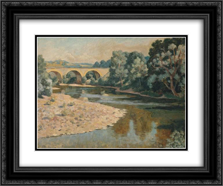 Bridge over the Allier 24x20 Black Ornate Wood Framed Art Print Poster with Double Matting by Fry, Roger