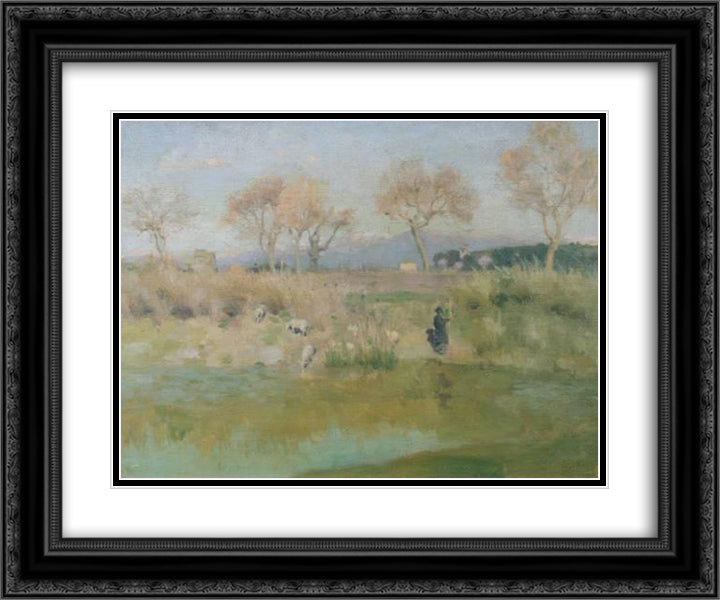Landscape with Shepherd, near Villa Madama, Rome 24x20 Black Ornate Wood Framed Art Print Poster with Double Matting by Fry, Roger