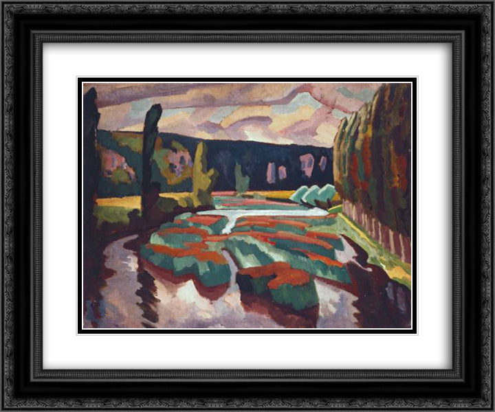 River with Poplars 24x20 Black Ornate Wood Framed Art Print Poster with Double Matting by Fry, Roger