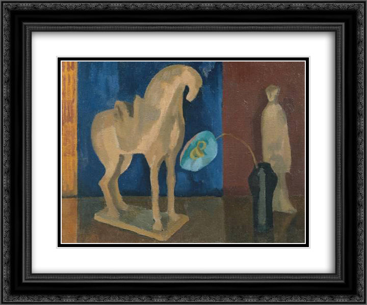 Still Life with T'ang Horse 24x20 Black Ornate Wood Framed Art Print Poster with Double Matting by Fry, Roger