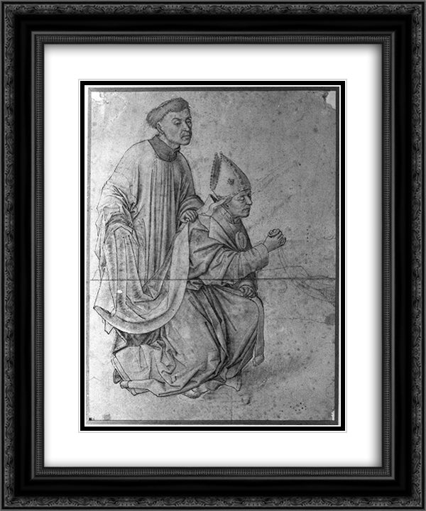 Bishop kneeling, in profile, swinging a censer, accompanied by a clerk 20x24 Black Ornate Wood Framed Art Print Poster with Double Matting by van der Weyden, Rogier