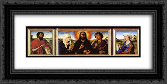 Braque Family Triptych 24x12 Black Ornate Wood Framed Art Print Poster with Double Matting by van der Weyden, Rogier