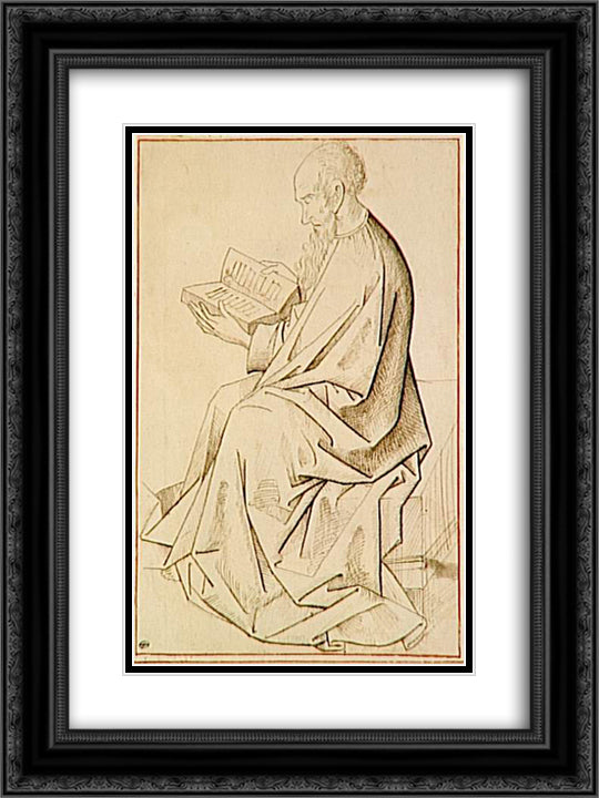 Etude of figure the evangelist 18x24 Black Ornate Wood Framed Art Print Poster with Double Matting by van der Weyden, Rogier