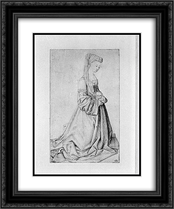 Kneeling woman 20x24 Black Ornate Wood Framed Art Print Poster with Double Matting by van der Weyden, Rogier