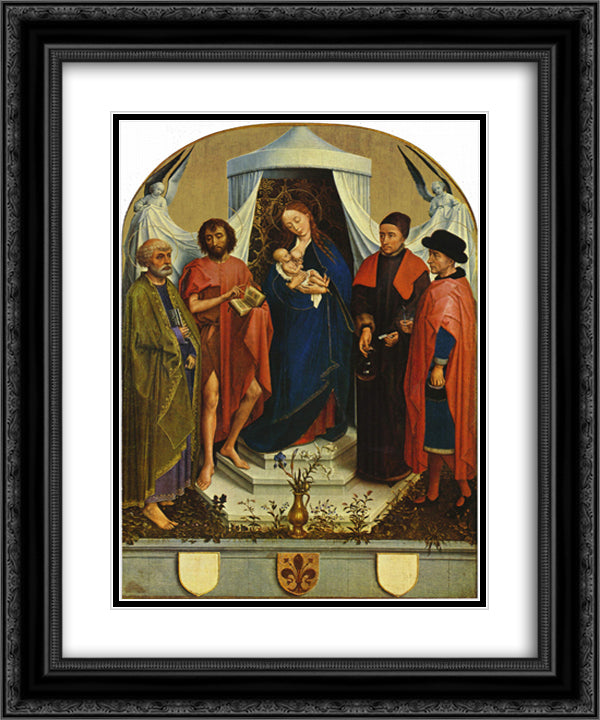 Madonna with the saints 20x24 Black Ornate Wood Framed Art Print Poster with Double Matting by van der Weyden, Rogier