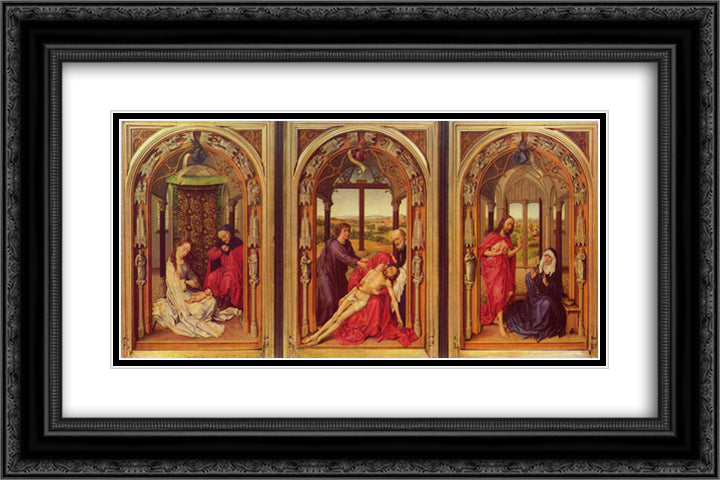 Mary Altarpiece 24x16 Black Ornate Wood Framed Art Print Poster with Double Matting by van der Weyden, Rogier