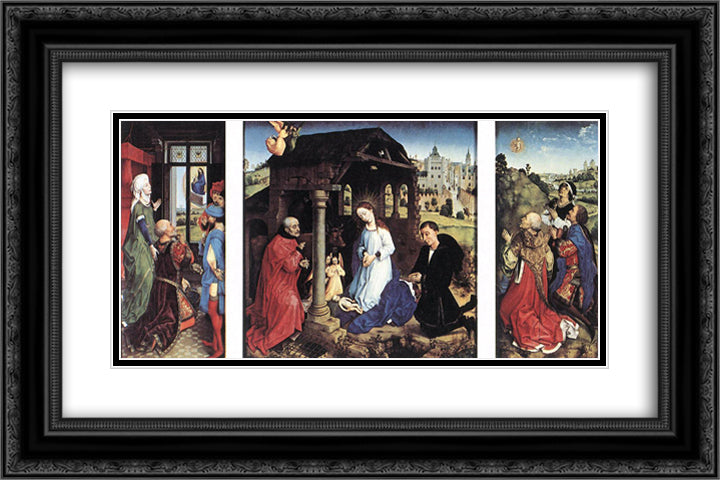 Pierre Bladelin Triptych 24x16 Black Ornate Wood Framed Art Print Poster with Double Matting by van der Weyden, Rogier