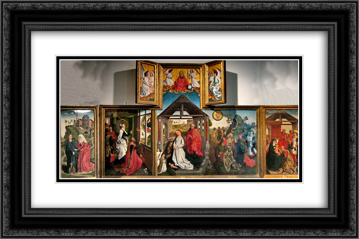 Polyptych with the Nativity 24x16 Black Ornate Wood Framed Art Print Poster with Double Matting by van der Weyden, Rogier