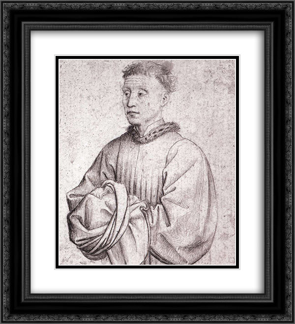 Portrait of a Young Man 20x22 Black Ornate Wood Framed Art Print Poster with Double Matting by van der Weyden, Rogier