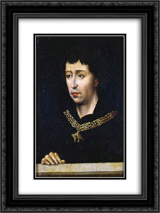 Portrait of Charles the Bold 18x24 Black Ornate Wood Framed Art Print Poster with Double Matting by van der Weyden, Rogier