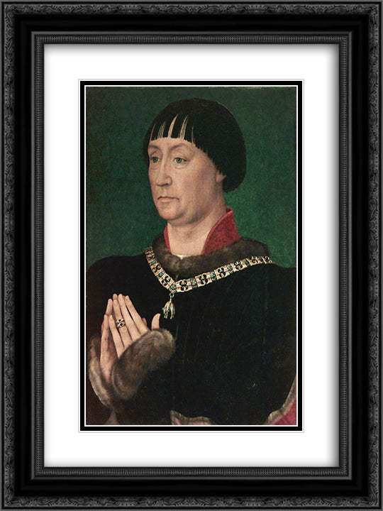 Portrait of Jean le Belliqueux 18x24 Black Ornate Wood Framed Art Print Poster with Double Matting by van der Weyden, Rogier