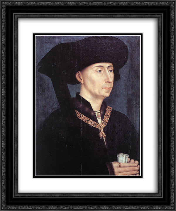 Portrait of Philippe le Bon 20x24 Black Ornate Wood Framed Art Print Poster with Double Matting by van der Weyden, Rogier