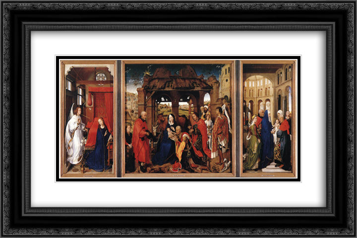 Saint Columba Altarpiece 24x16 Black Ornate Wood Framed Art Print Poster with Double Matting by van der Weyden, Rogier