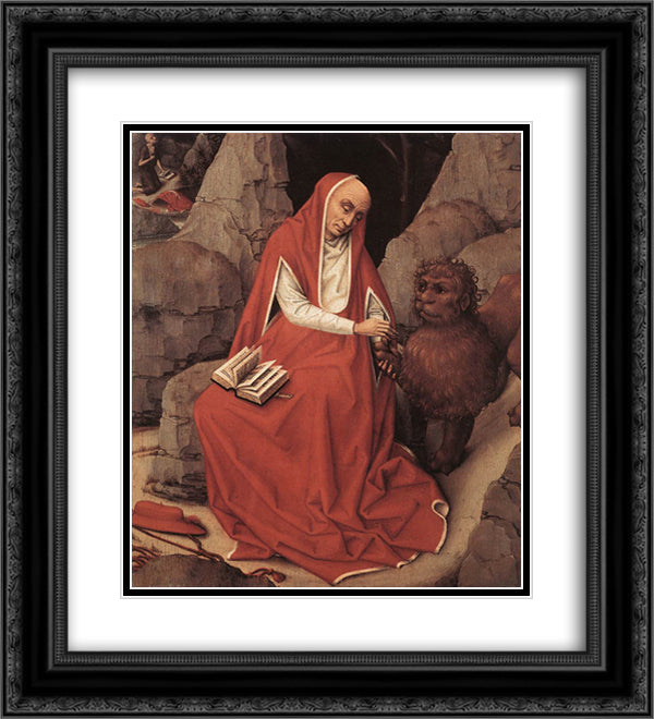 Saint Jerome and the Lion 20x22 Black Ornate Wood Framed Art Print Poster with Double Matting by van der Weyden, Rogier