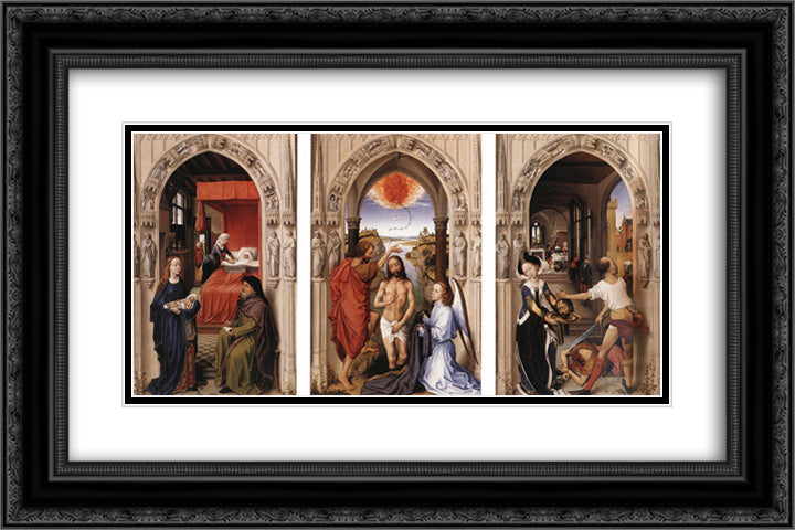 Saint John Altarpiece 24x16 Black Ornate Wood Framed Art Print Poster with Double Matting by van der Weyden, Rogier