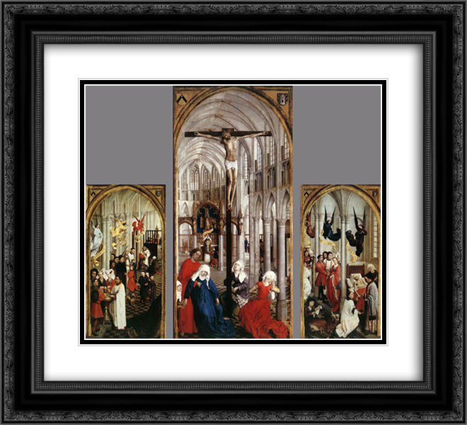Seven Sacraments Altarpiece 22x20 Black Ornate Wood Framed Art Print Poster with Double Matting by van der Weyden, Rogier