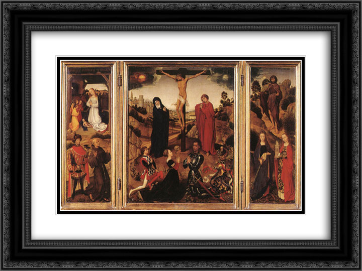 Sforza Triptych 24x18 Black Ornate Wood Framed Art Print Poster with Double Matting by van der Weyden, Rogier