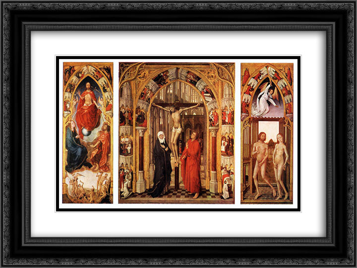 Triptych of the redemption 24x18 Black Ornate Wood Framed Art Print Poster with Double Matting by van der Weyden, Rogier