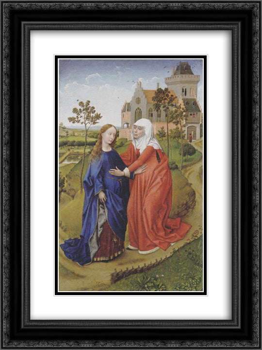 Visitation of Mary 18x24 Black Ornate Wood Framed Art Print Poster with Double Matting by van der Weyden, Rogier