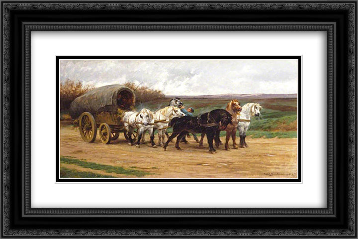 A Waggon and a Team of Horses 24x16 Black Ornate Wood Framed Art Print Poster with Double Matting by Bonheur, Rosa