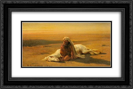 Arab and a Dead Horse 24x16 Black Ornate Wood Framed Art Print Poster with Double Matting by Bonheur, Rosa