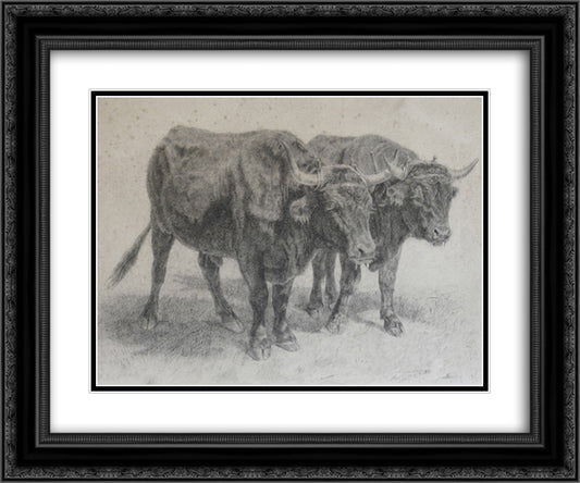 Boeufs du Cantal 24x20 Black Ornate Wood Framed Art Print Poster with Double Matting by Bonheur, Rosa