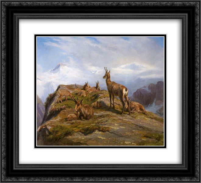 Chamois 22x20 Black Ornate Wood Framed Art Print Poster with Double Matting by Bonheur, Rosa