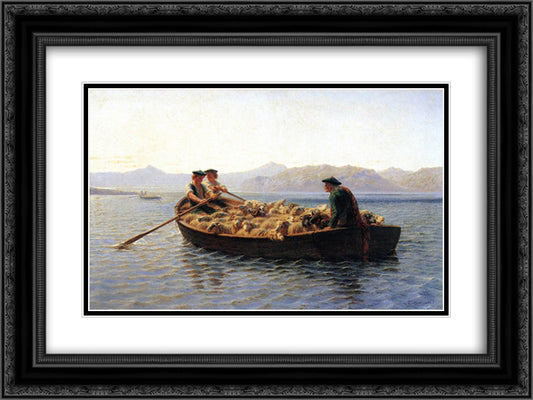 Changing Pastures 24x18 Black Ornate Wood Framed Art Print Poster with Double Matting by Bonheur, Rosa