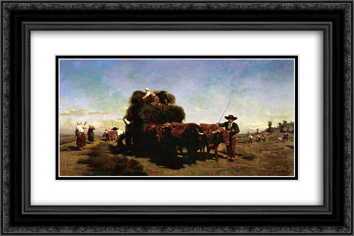 Haymaking in the Auvergne 24x16 Black Ornate Wood Framed Art Print Poster with Double Matting by Bonheur, Rosa