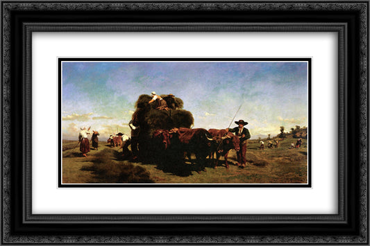 Haymaking in the Auvergne 24x16 Black Ornate Wood Framed Art Print Poster with Double Matting by Bonheur, Rosa