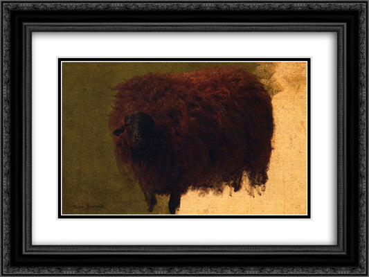 Large Wooly Sheep (also known as Wether) 24x18 Black Ornate Wood Framed Art Print Poster with Double Matting by Bonheur, Rosa