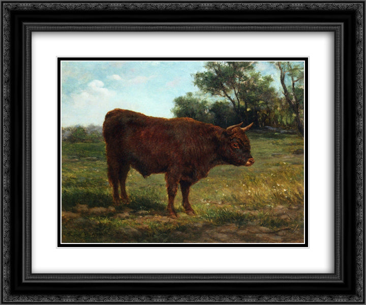 Longhorn Bull in a Landscape 24x20 Black Ornate Wood Framed Art Print Poster with Double Matting by Bonheur, Rosa