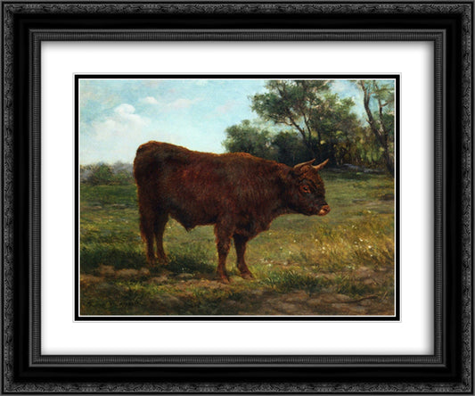Longhorn Bull in a Landscape 24x20 Black Ornate Wood Framed Art Print Poster with Double Matting by Bonheur, Rosa