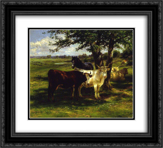 Noonday Rest 22x20 Black Ornate Wood Framed Art Print Poster with Double Matting by Bonheur, Rosa
