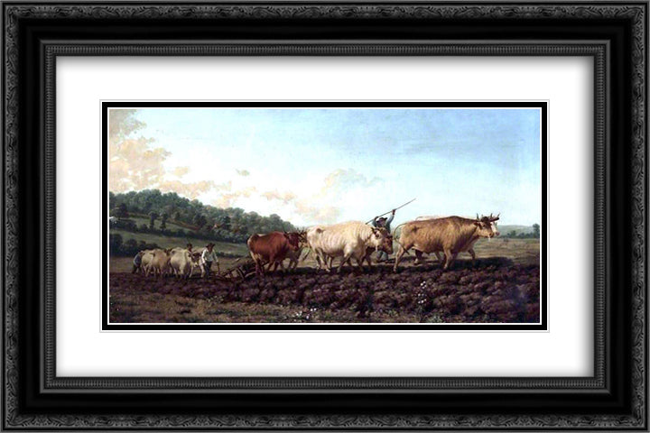 Ploughing in the Nivernais, France 24x16 Black Ornate Wood Framed Art Print Poster with Double Matting by Bonheur, Rosa
