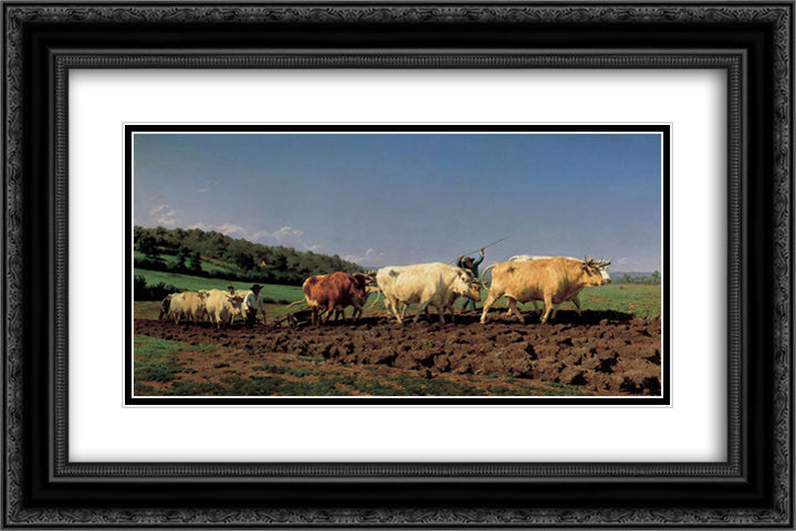 Plowing in the Nivernais 24x16 Black Ornate Wood Framed Art Print Poster with Double Matting by Bonheur, Rosa