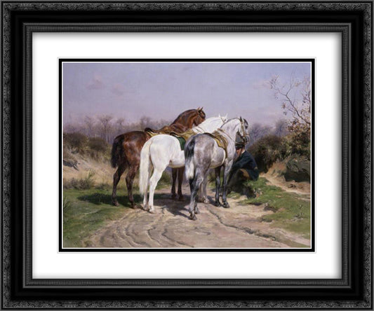 Relay Hunting 24x20 Black Ornate Wood Framed Art Print Poster with Double Matting by Bonheur, Rosa